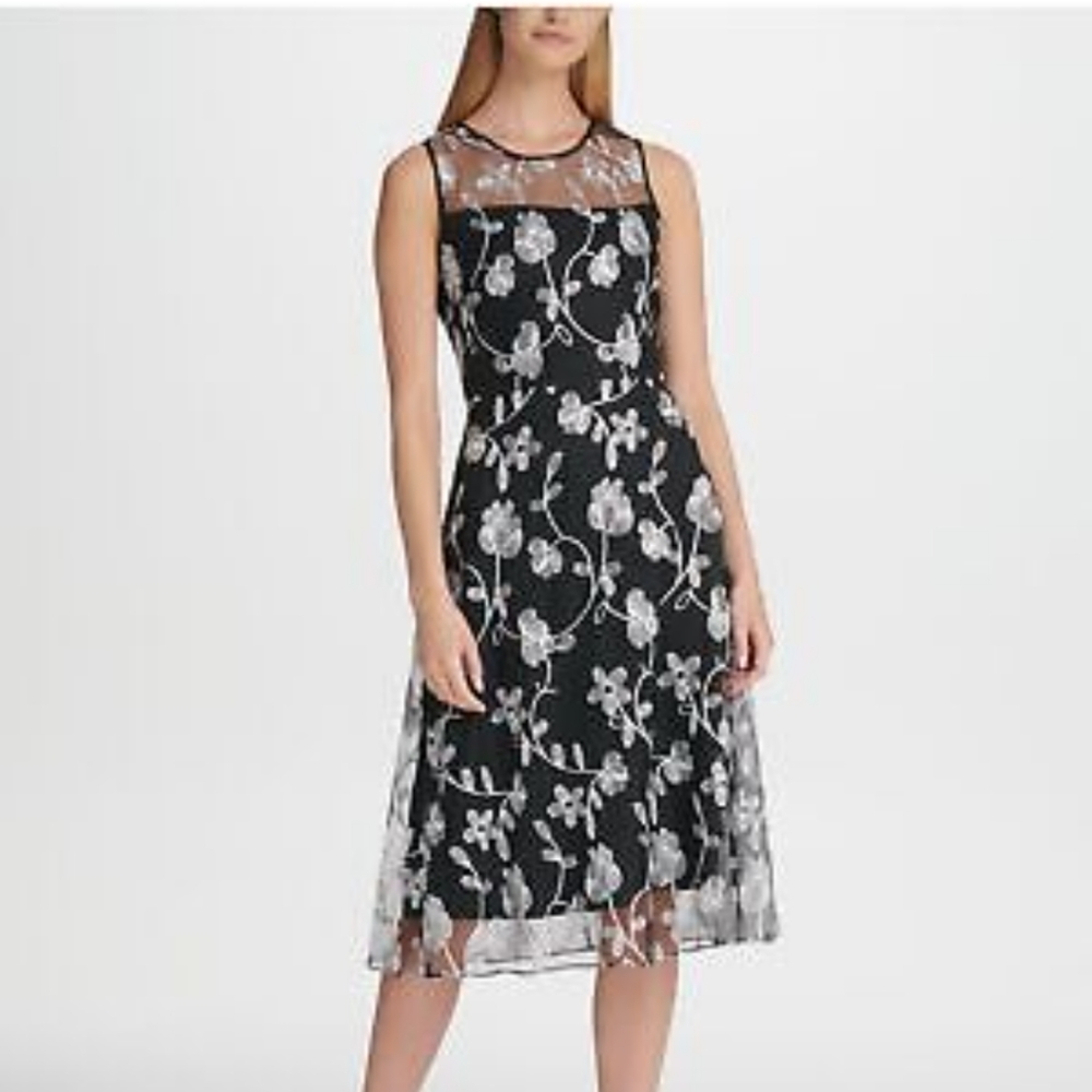 COPY - DKNY Womens Black Sleeveless Knee Length Fit + Flare Evening Dress Size 2
